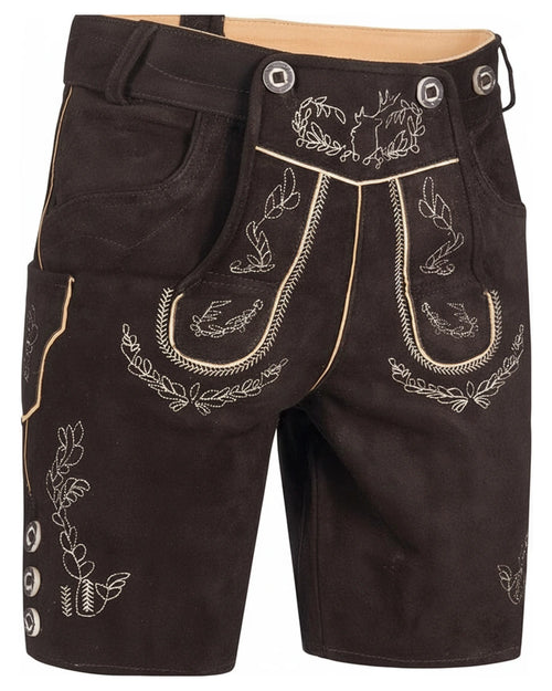Trachten-Lederhose Eichenlaub – Dunkelbraun