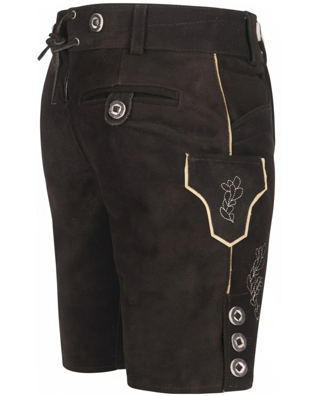Trachten-Lederhose Eichenlaub – Dunkelbraun