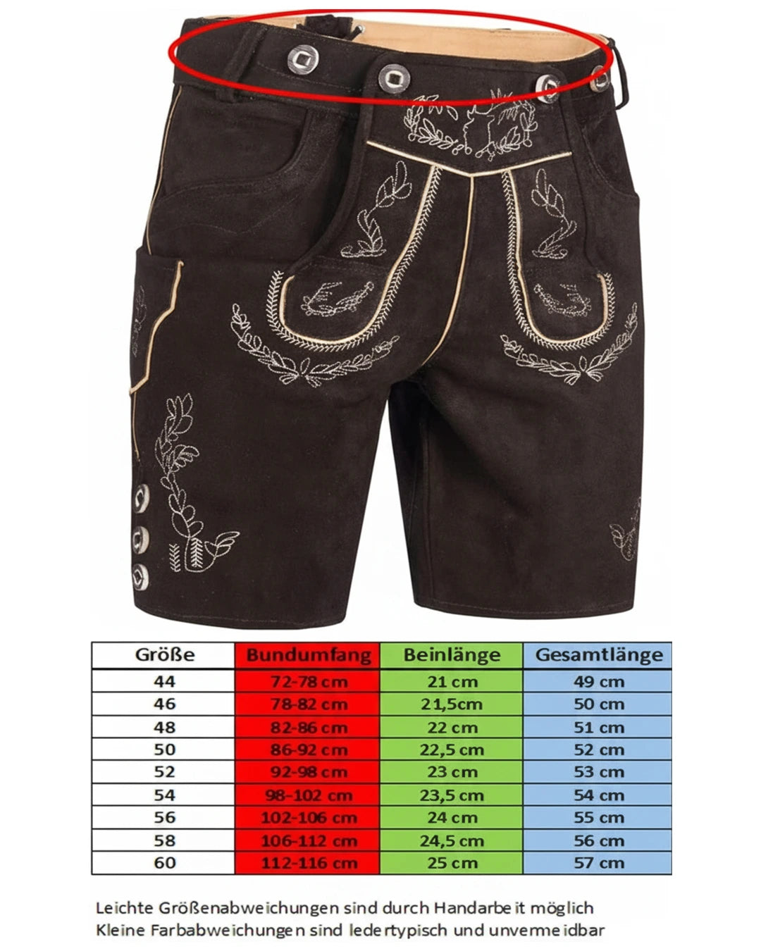 Trachten-Lederhose Eichenlaub – Dunkelbraun
