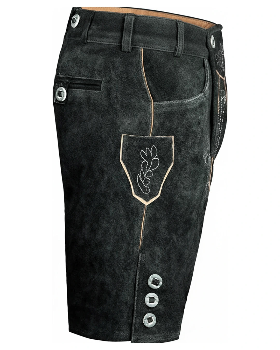 Trachten-Lederhose Eichenlaub – Schwarz