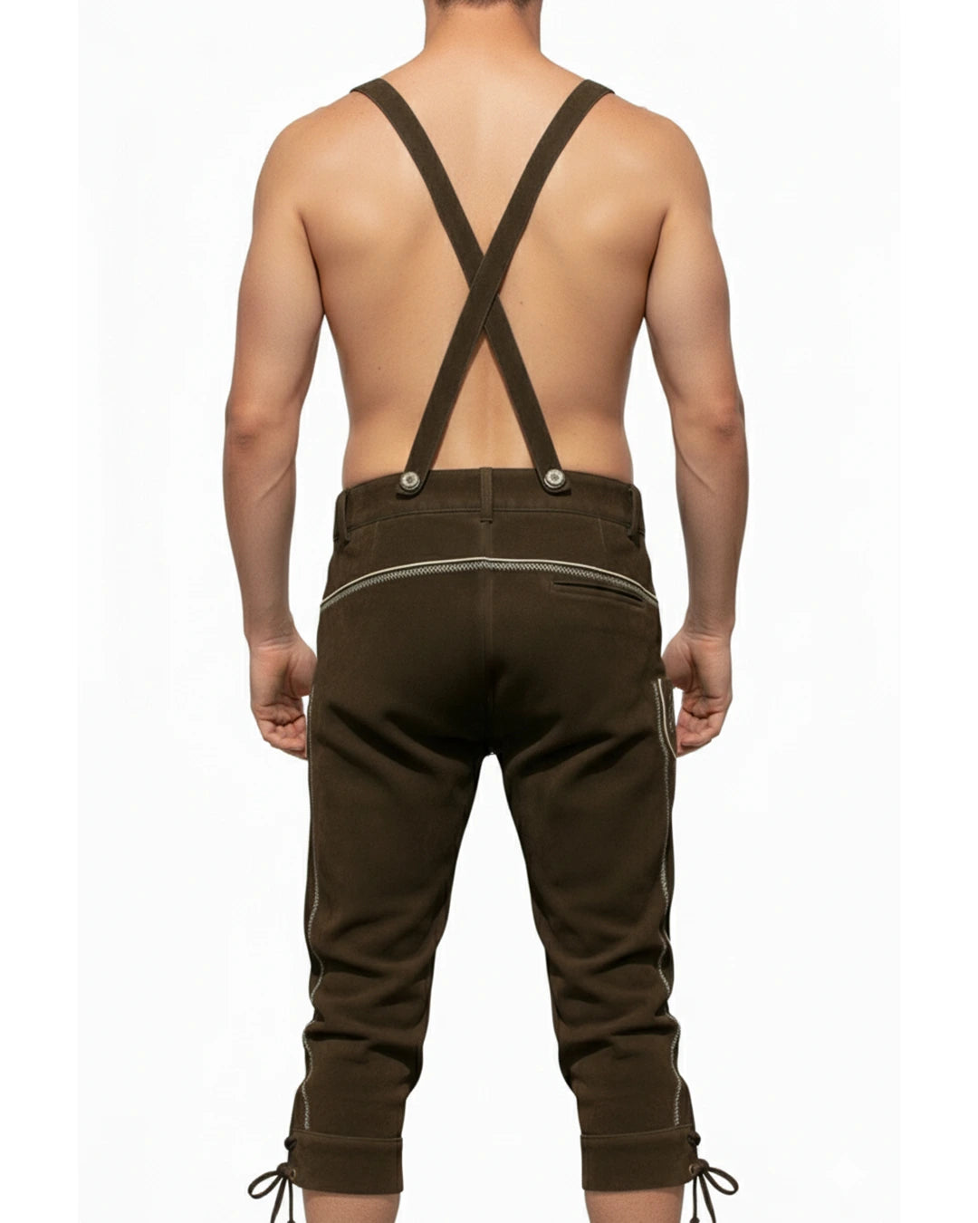 Trachten-Lederhose Hirschleder – Kniebund Braun