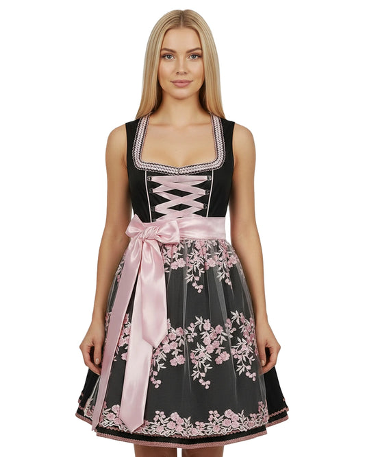 Dirndl Rosengarten – Schwarz/Rosa