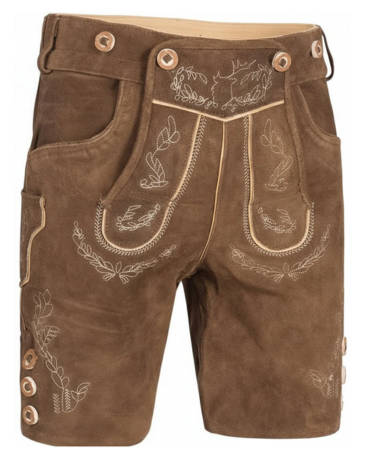Trachten-Lederhose Eichenlaub – Braun
