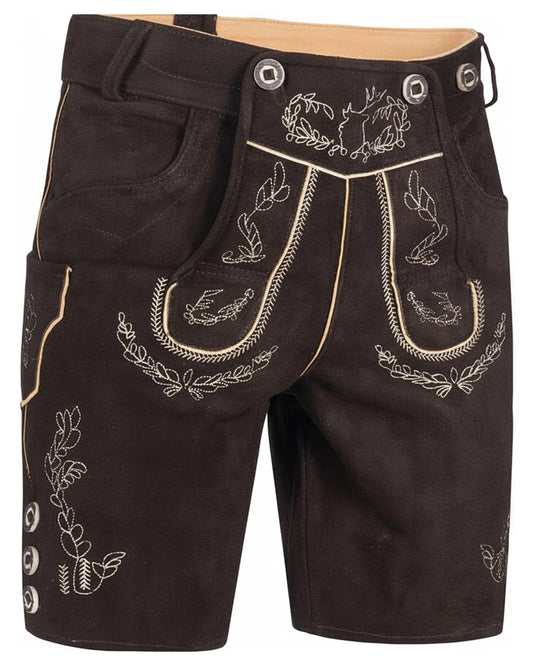 Trachten-Lederhose Eichenlaub – Dunkelbraun
