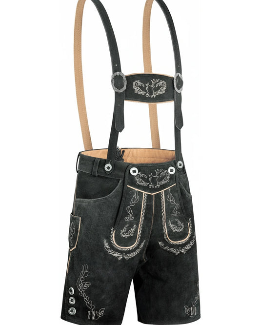 Trachten-Lederhose Eichenlaub – Schwarz