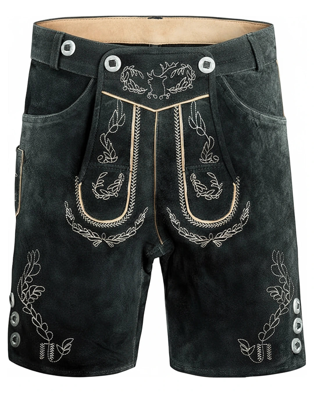 Trachten-Lederhose Eichenlaub – Schwarz