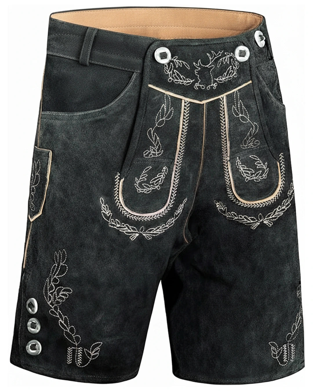 Trachten-Lederhose Eichenlaub – Schwarz
