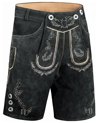Trachten-Lederhose Eichenlaub – Schwarz