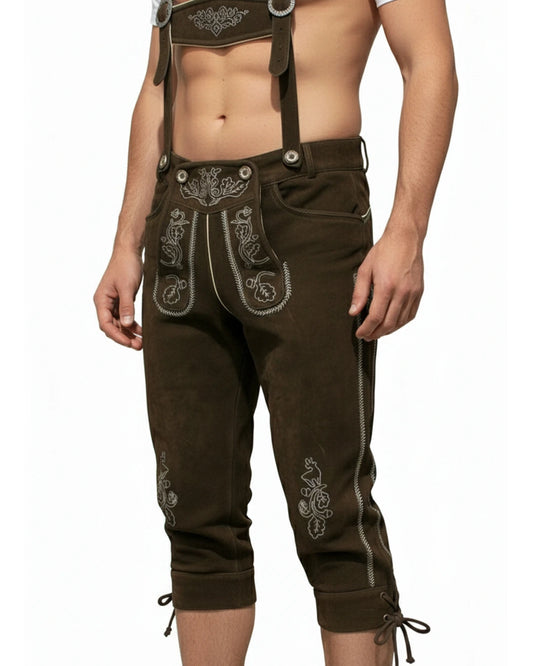 Trachten-Lederhose Hirschleder – Kniebund Braun