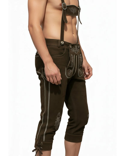 Trachten-Lederhose Hirschleder – Kniebund Braun